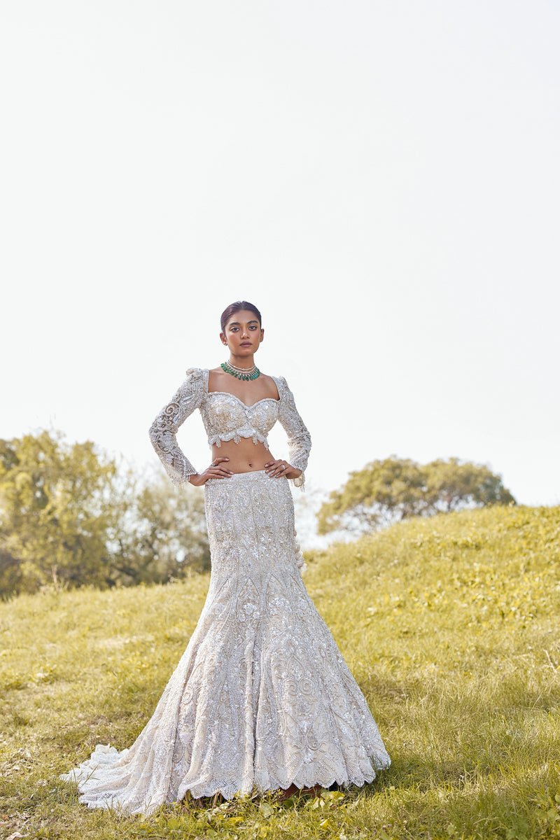 Ivory Embellished Mermaid Lehenga Set