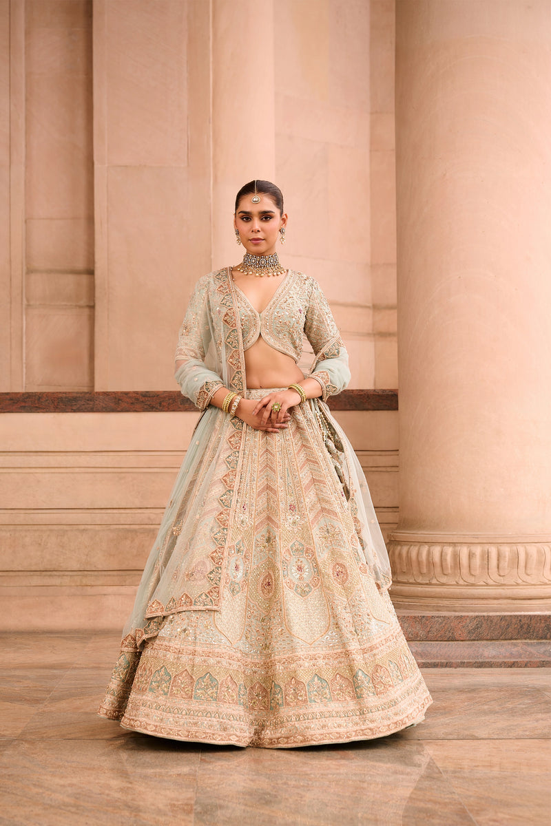 Pastel Mint Embroidered Bridal Lehenga
