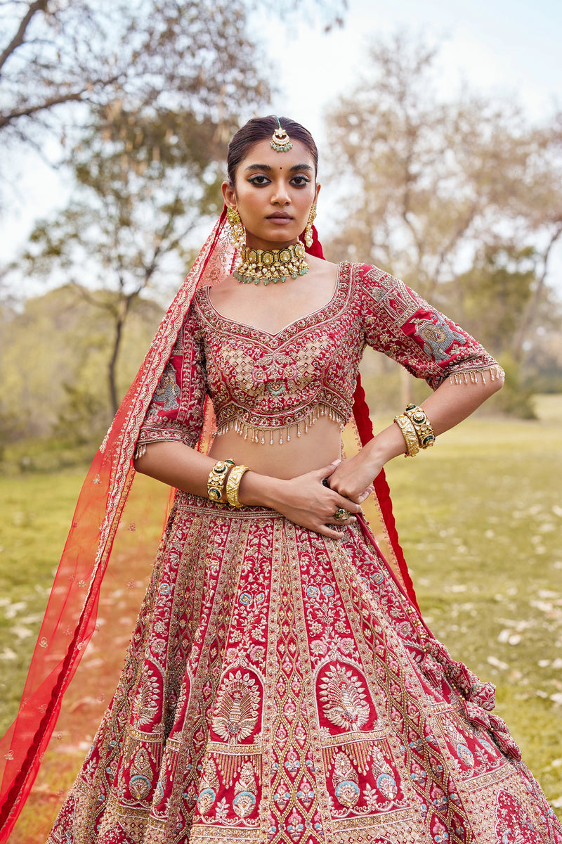 Rich Maroon with copper zardozi Bridal Lehenga