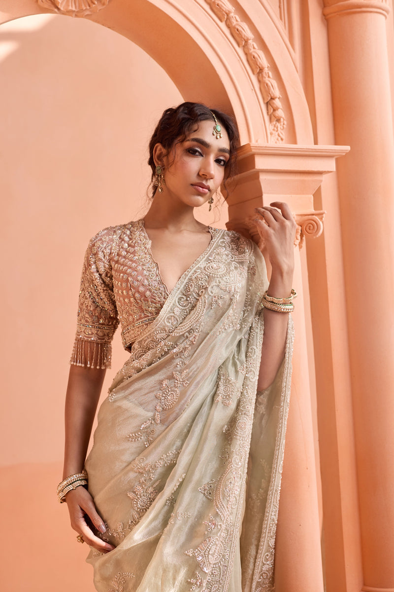 Ivory Glow Hand-Embroidered Saree