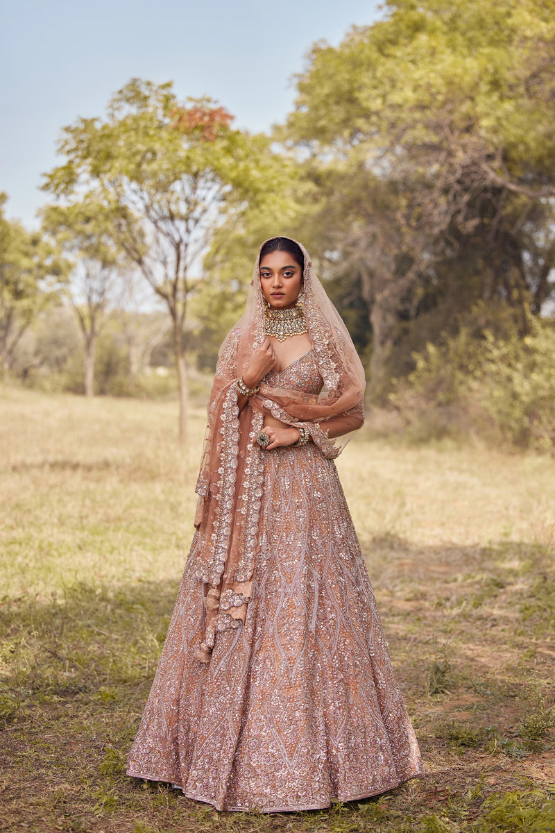 Blush Peach Luxe Bridal Lehenga with All-Over Sequin Embroidery