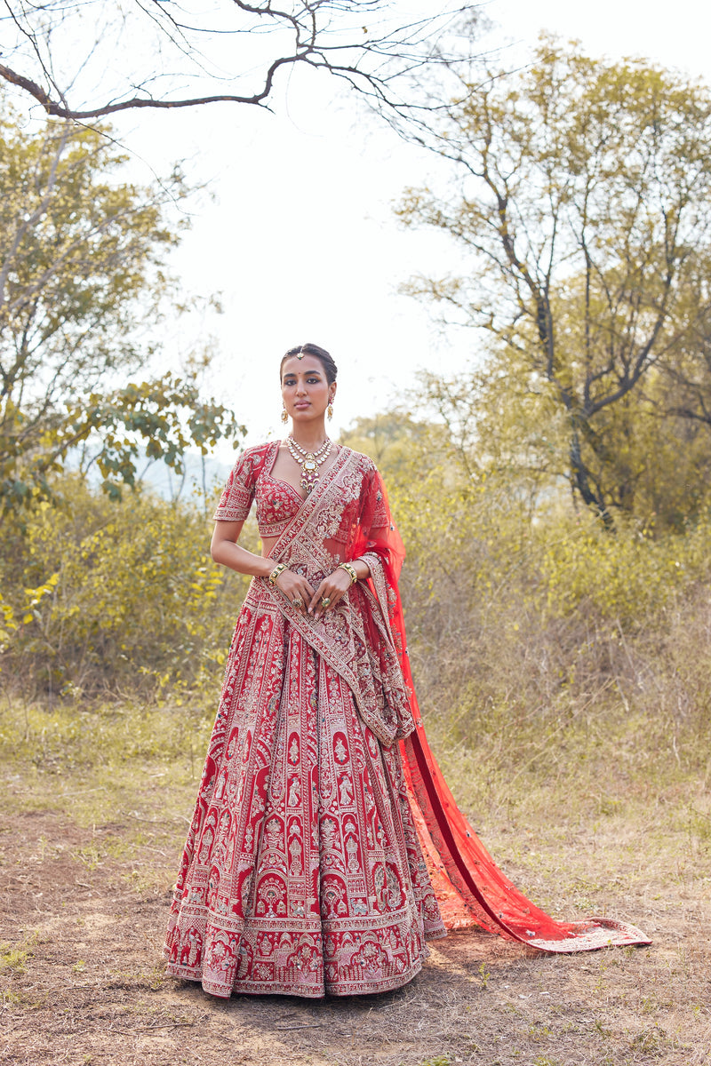 Cherry Red with gold accents Bridal Lehenga