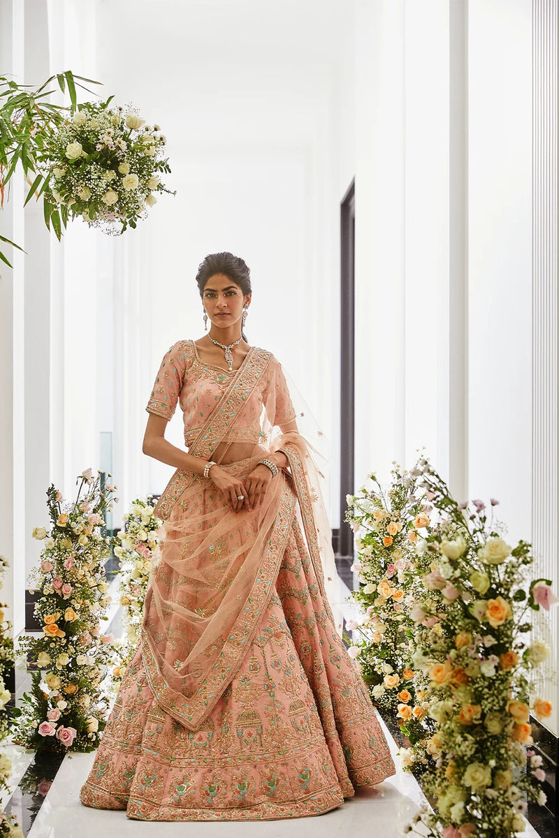 Ethereal Peach Floral Embroidered Lehenga