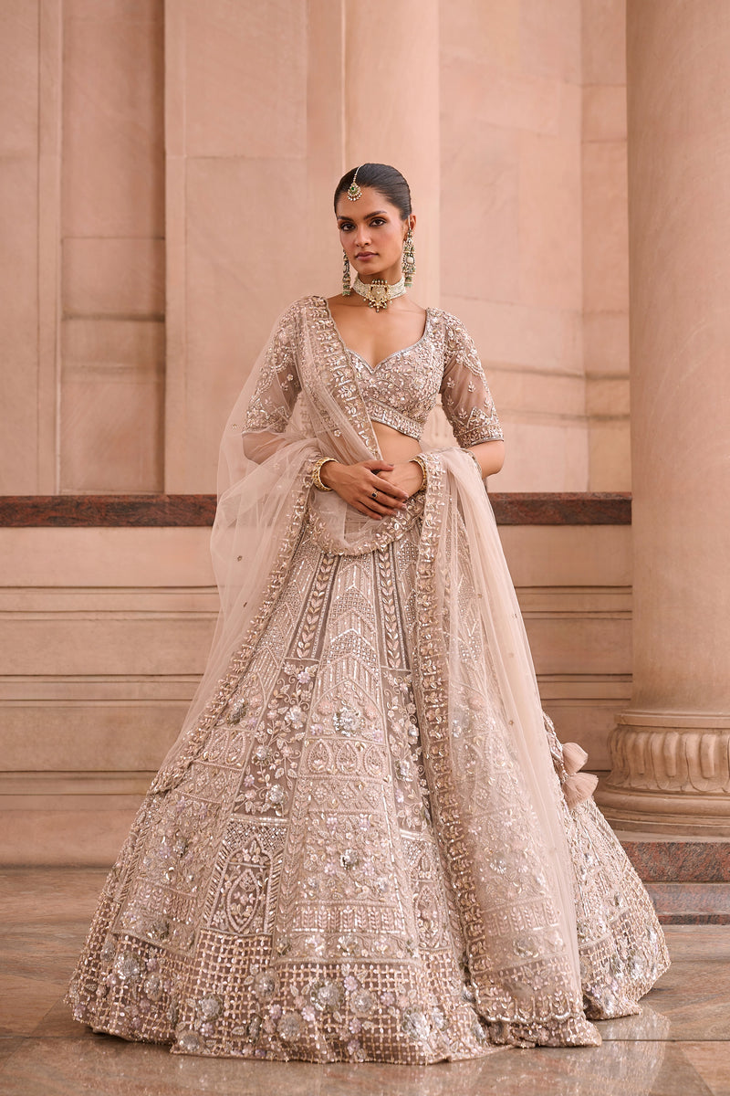 Ivory Crystal-Embellished Bridal Lehenga