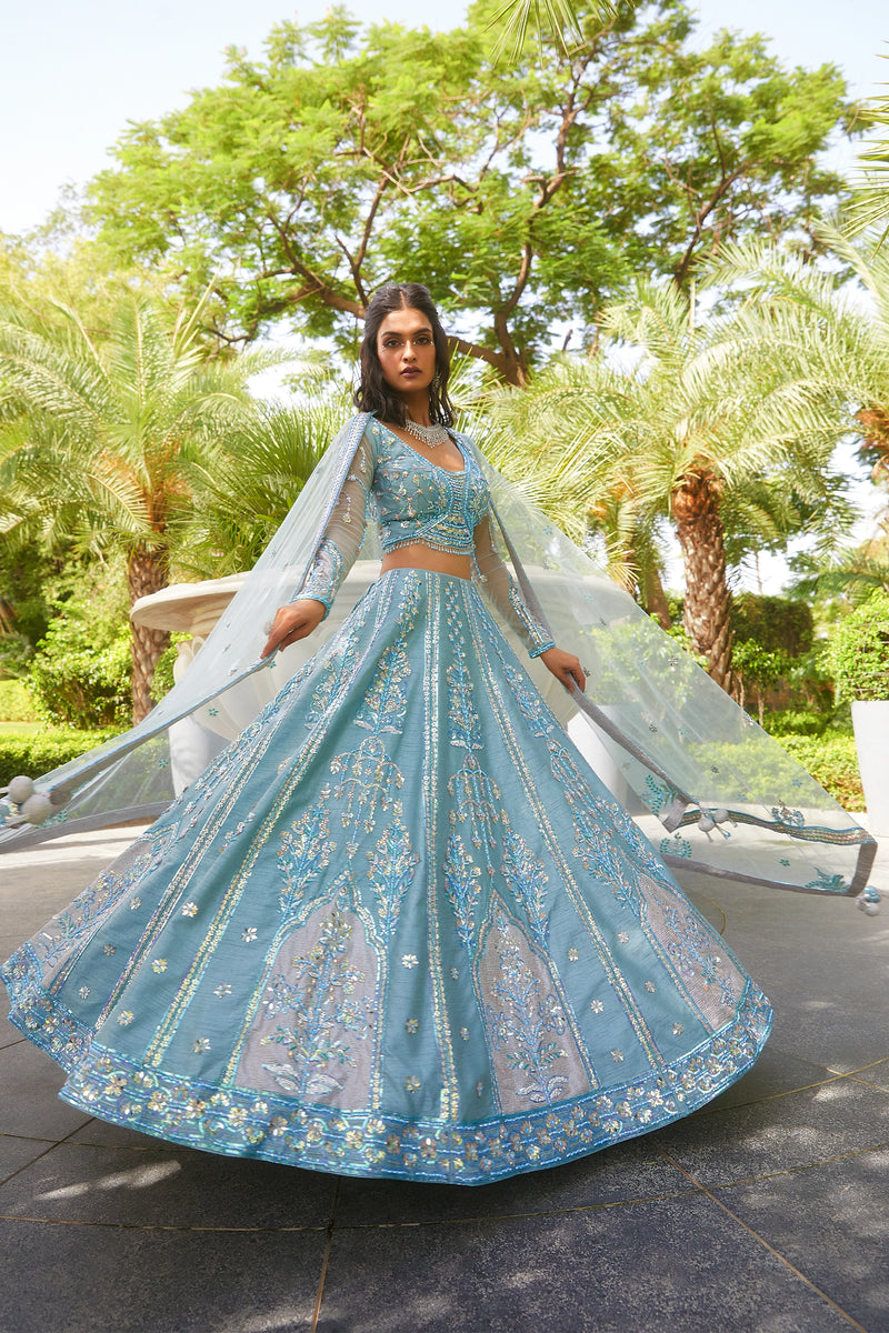 Azure Bloom Sequin Lehenga